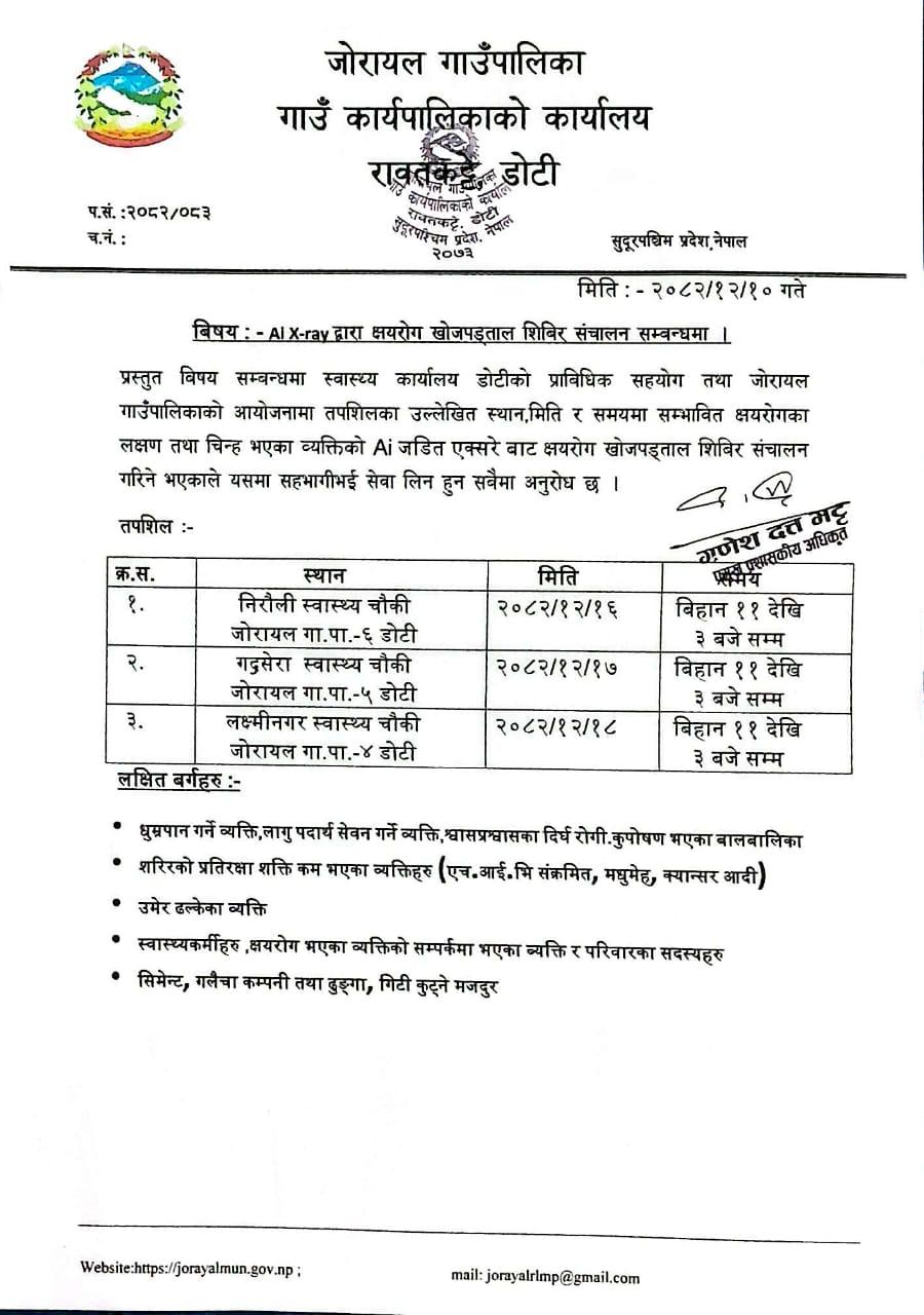 क्षयरोग सिविर बस्ने सुचना